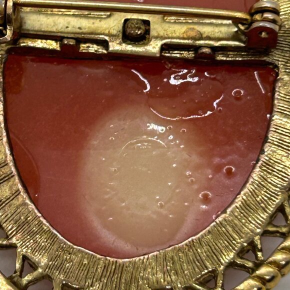 Vintage Cameo Style Brooch With Rhinestone Necklace & Ornate Gold-Toned Frame - Picture 12 of 16